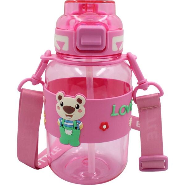 Noki Kids Tritan Pipetli Silikon Kemerli 800 ml Petg Matara T0118-060 Pembe