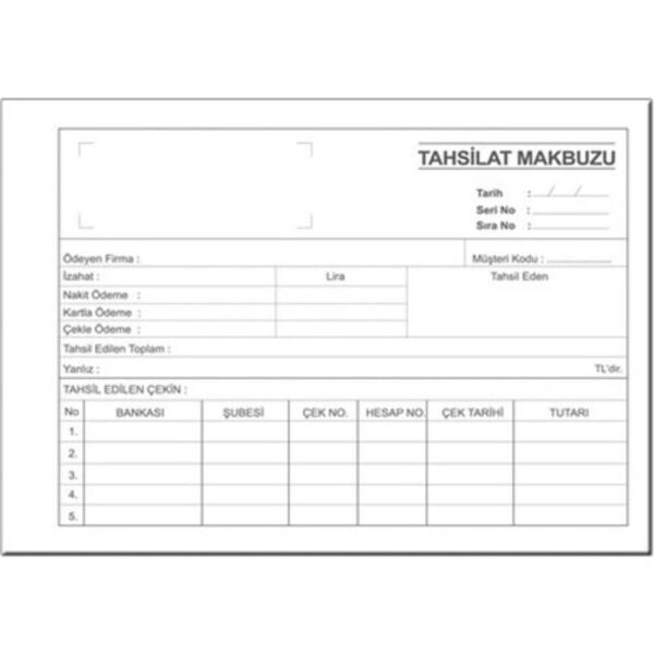 Sim Tahsilat Makbuzu 2 Nüsha