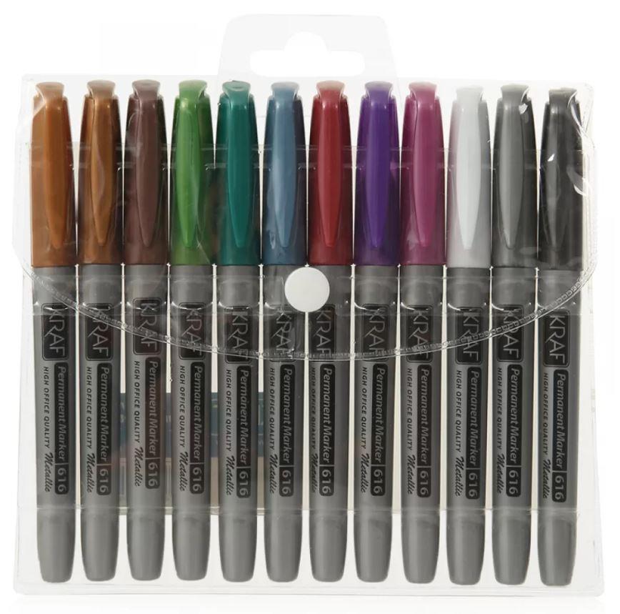 Kraf Permanent Markör Kalem Metalik 12 Renk 616G