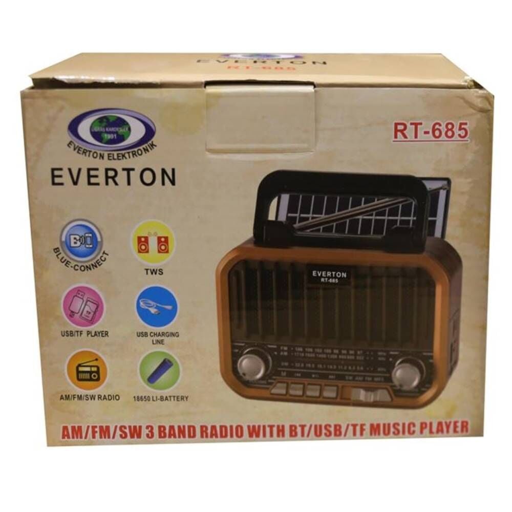 Everton RT-685  Şarjlı,Solarlı  Nostaljik Radyo ( Bluetooth-USB-SD-FM)