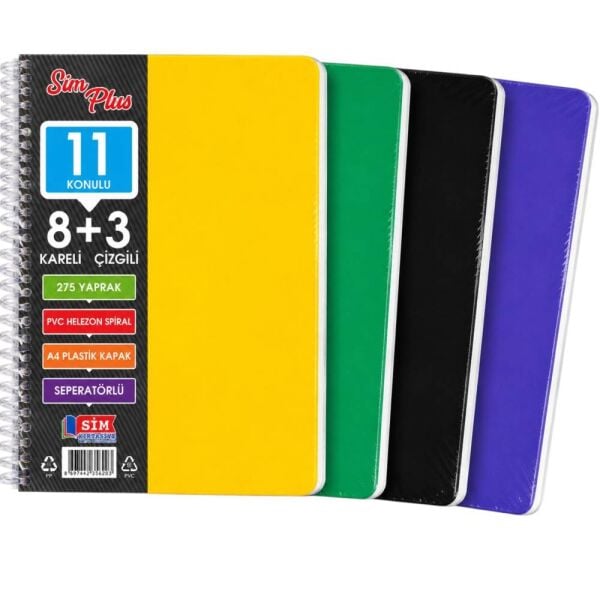 Sim A4 275 Yaprak 8+3 Seperatörlü Defter 2166