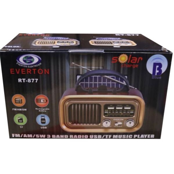 Everton Rt-877 Güneş Enerji Panelli Bluetooth Fm-Usb-Tf-Aux Şarjlı Nostaljik Radyo