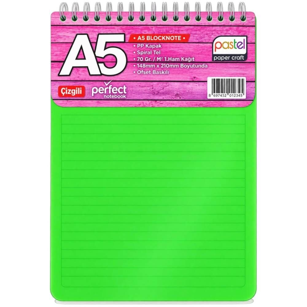 Pastel Spiralli Bloknot A5 80 Yaprak Çizgili