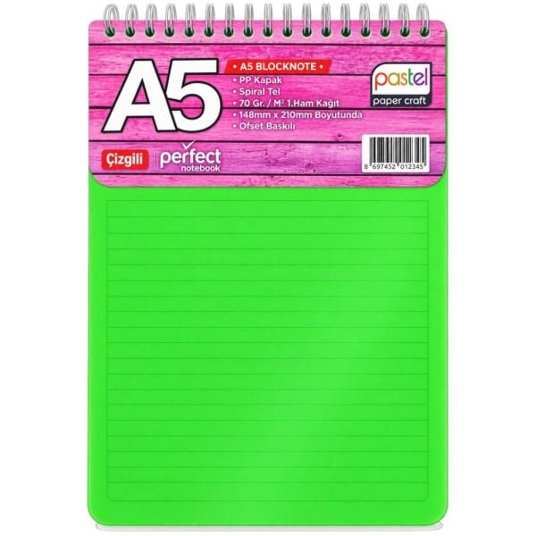 Pastel Spiralli Bloknot A5 80 Yaprak Çizgili