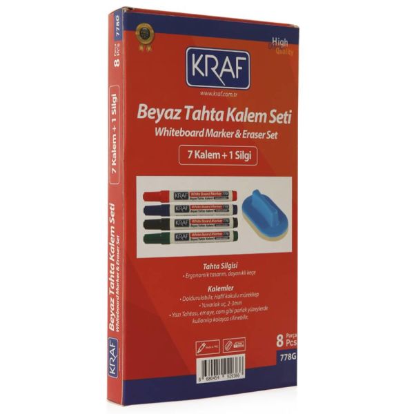 Kraf Beyaz Tahta Kalemi & Silgi Set 778G 8 Li ( 7+1 Silgi)