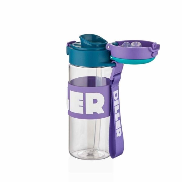 Diller 600 ml Silikon Gövdeli Pipetli Tritan Matara D2417 Mor