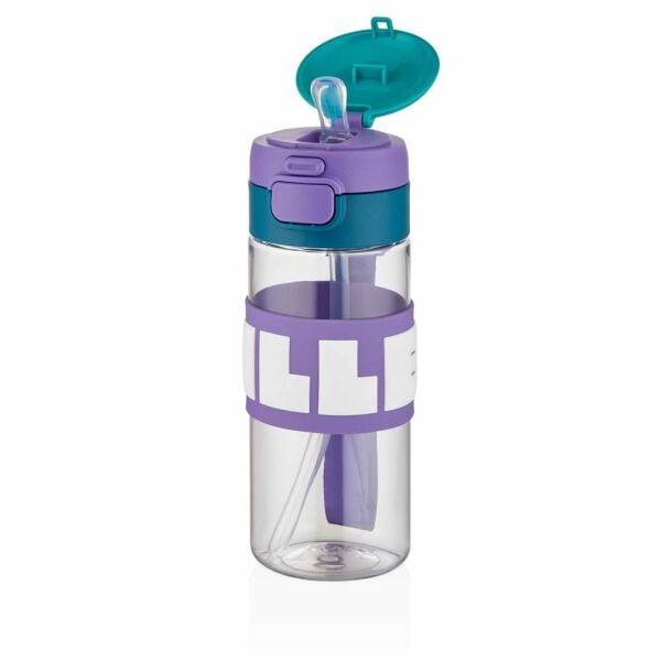 Diller 600 ml Silikon Gövdeli Pipetli Tritan Matara D2417 Mor