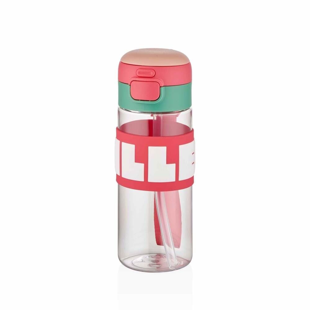 Diller 600 ml Silikon Gövdeli Pipetli Tritan Matara D2417 Pembe