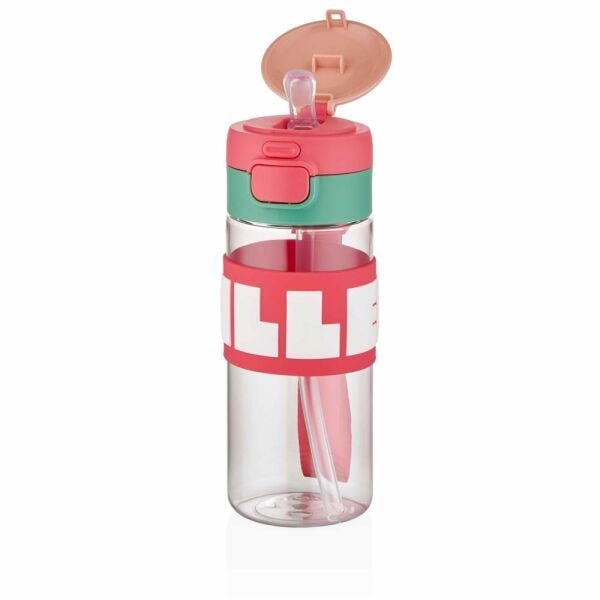 Diller 600 ml Silikon Gövdeli Pipetli Tritan Matara D2417 Pembe