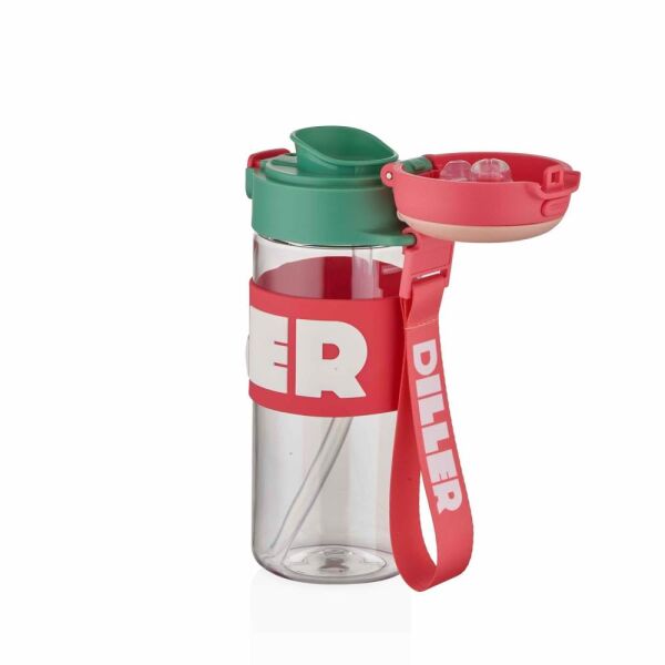 Diller 600 ml Silikon Gövdeli Pipetli Tritan Matara D2417 Pembe