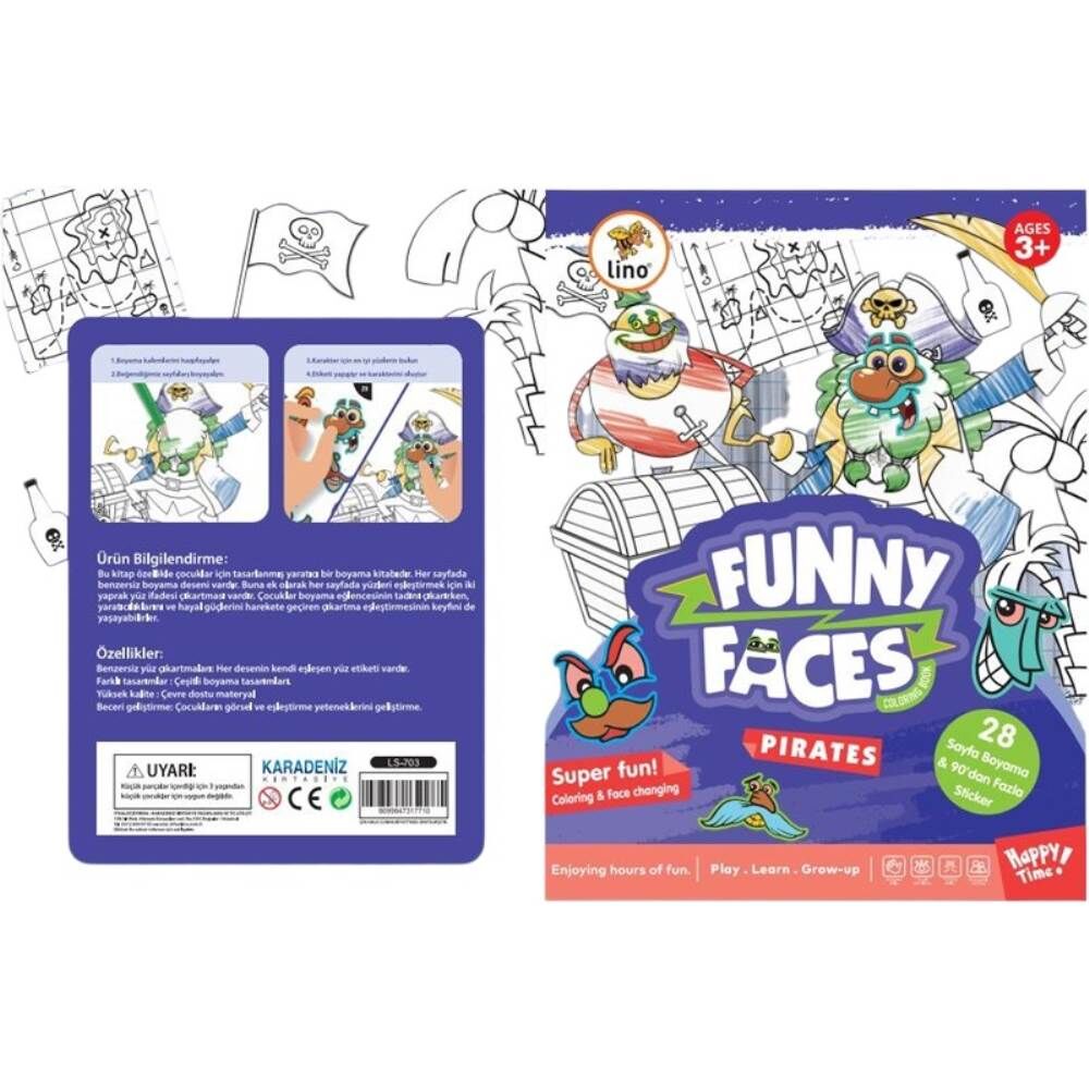 Lino LS-703 Korsanlar Stickerlı Boyama Kitabı Komik Yüzler