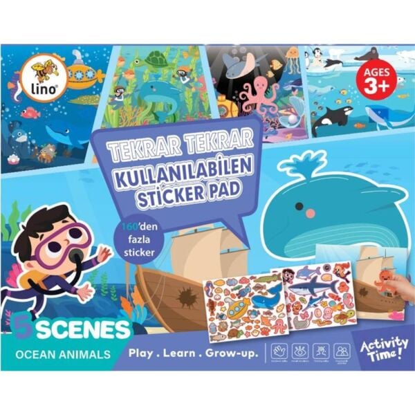 Lino LS-601 Tekrar Kullanılabilen Sticker Pad Okyanus Canlıları Çıkartma Kitabı