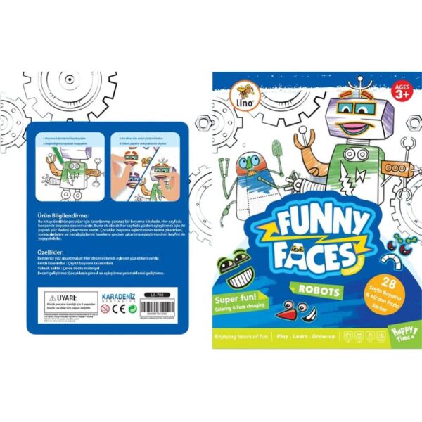 Lino LS-700 Robotlar Stickerlı Boyama Kitabı Komik Yüzler