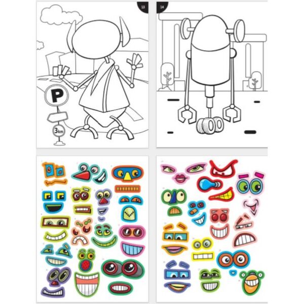 Lino LS-700 Robotlar Stickerlı Boyama Kitabı Komik Yüzler