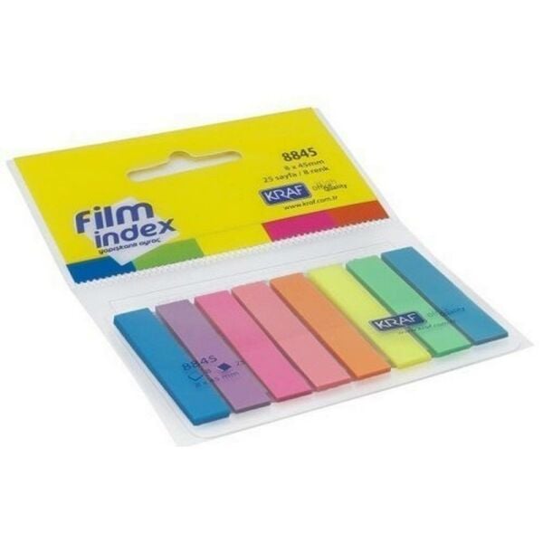 Kraf Film İndex Ayraç Plastik 8 Renk 25 Yaprak 8x45 mm 8845