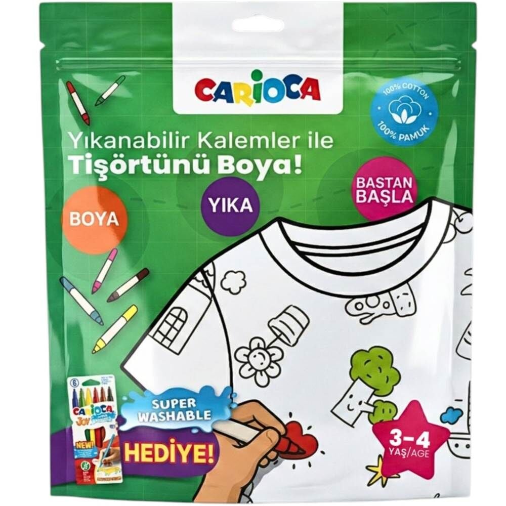 Carioca LN-80005 Boyanabilir Tişört Keçeli Kalem Hediyeli 3-4 Yaş