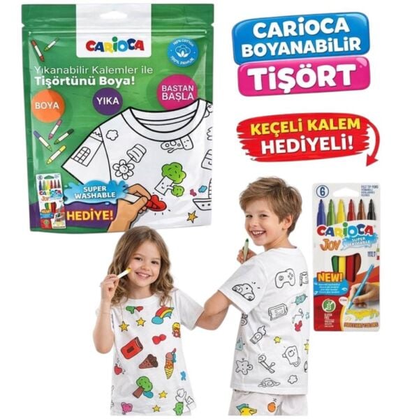 Carioca LN-80005 Boyanabilir Tişört Keçeli Kalem Hediyeli 3-4 Yaş