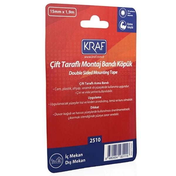 Kraf Montaj Bandı 2510G Çift Taraflı Köpük  15Mm X 1,9M