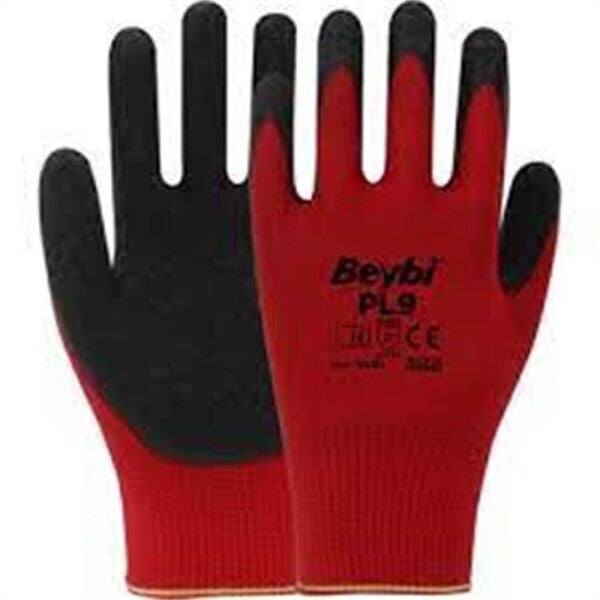 Beybi Nitril Poly PL9 9 Beden Kırmızı Siyah İş Eldiveni 12li Paket Camcı Eldiveni