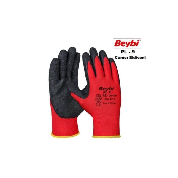 Beybi Nitril Poly PL9 9 Beden Kırmızı Siyah İş Eldiveni 12li Paket Camcı Eldiveni