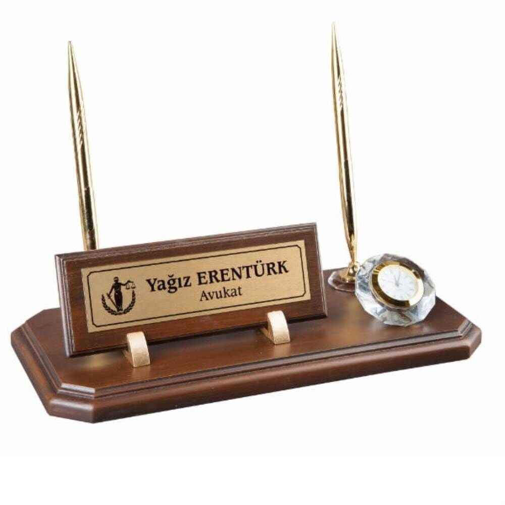 Ahşap Set 1 Kalemli Saatli Masa İsimliği