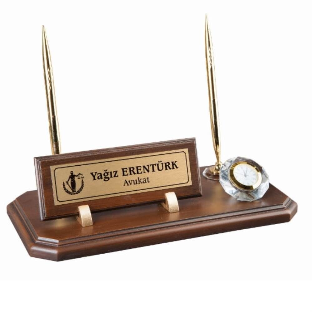 Ahşap Set 1 Kalemli Saatli Masa İsimliği