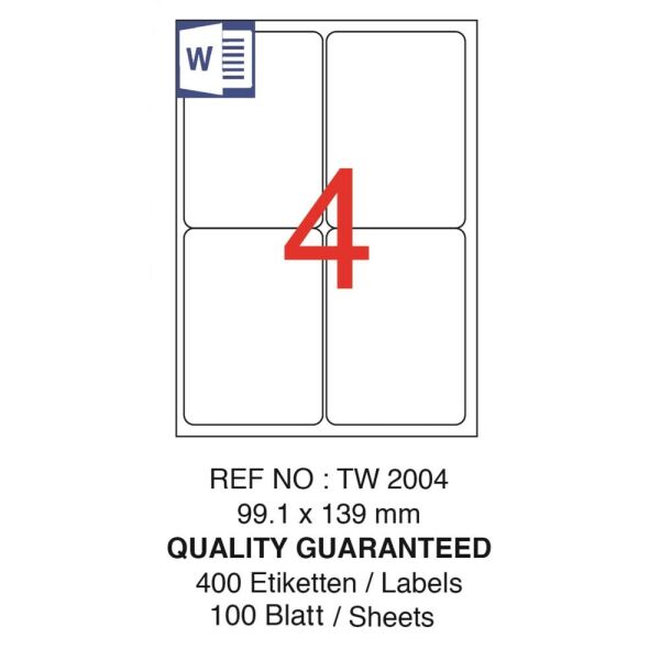 Tanex Laser Etiket Tw-2004 99.1 X 139 Mm ( 4 ) 100 Lü