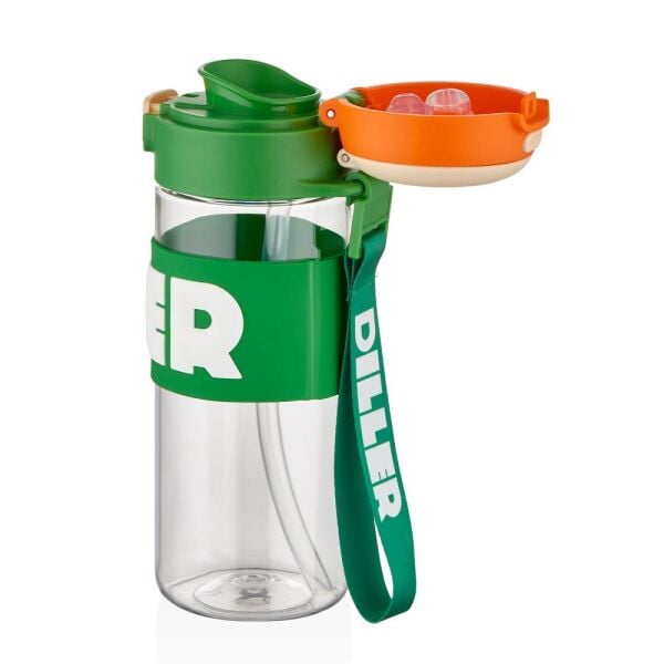Diller 600 ml Geyik Silikon Gövdeli Pipetli Tritan Matara D2417 Yeşil