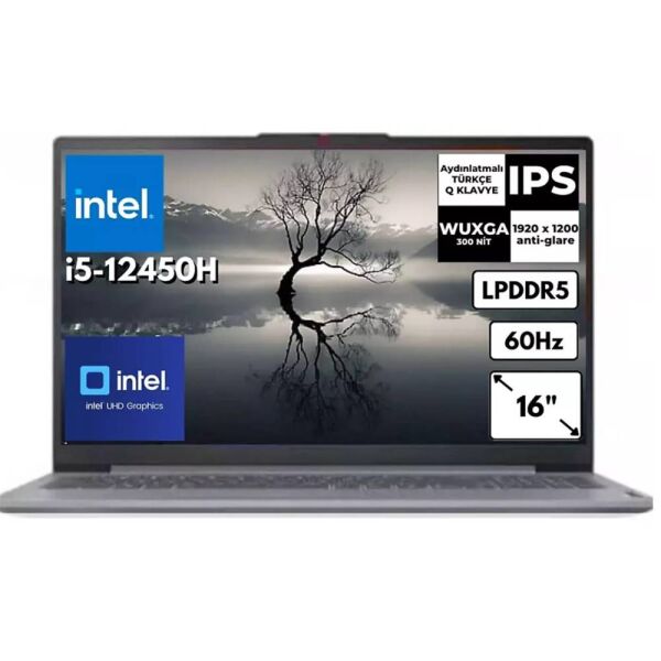 Lenovoo IdeaPad Slim 3 83ES0033TR i5-12450H 8GB5 512 GB SSD 16'' WUXGA (1920x1200) FreeDOS Notebook