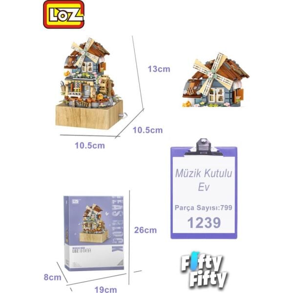 LOZ Klasik Yel Değirmeni Evi Müzik Kutusu 799 Parça Blok Oyuncak LZ1239