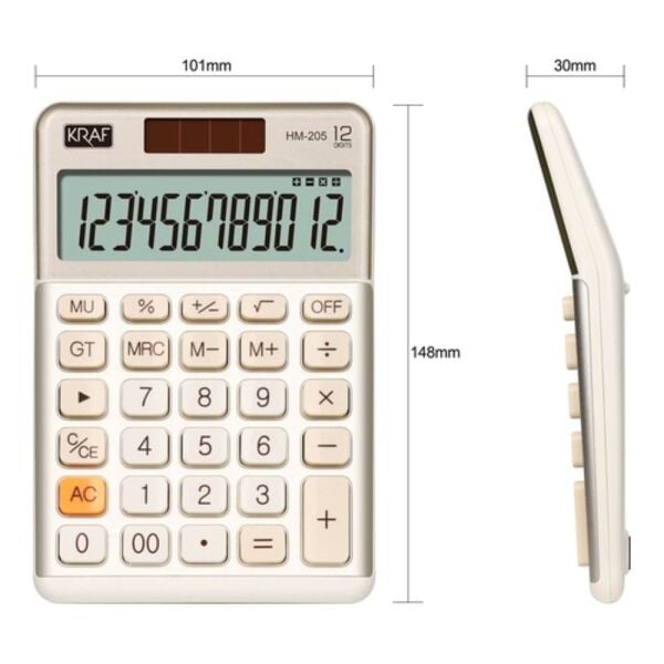 Kraf Masa Üstü Hesap Makinesi 12 Hane HM-205 Altın