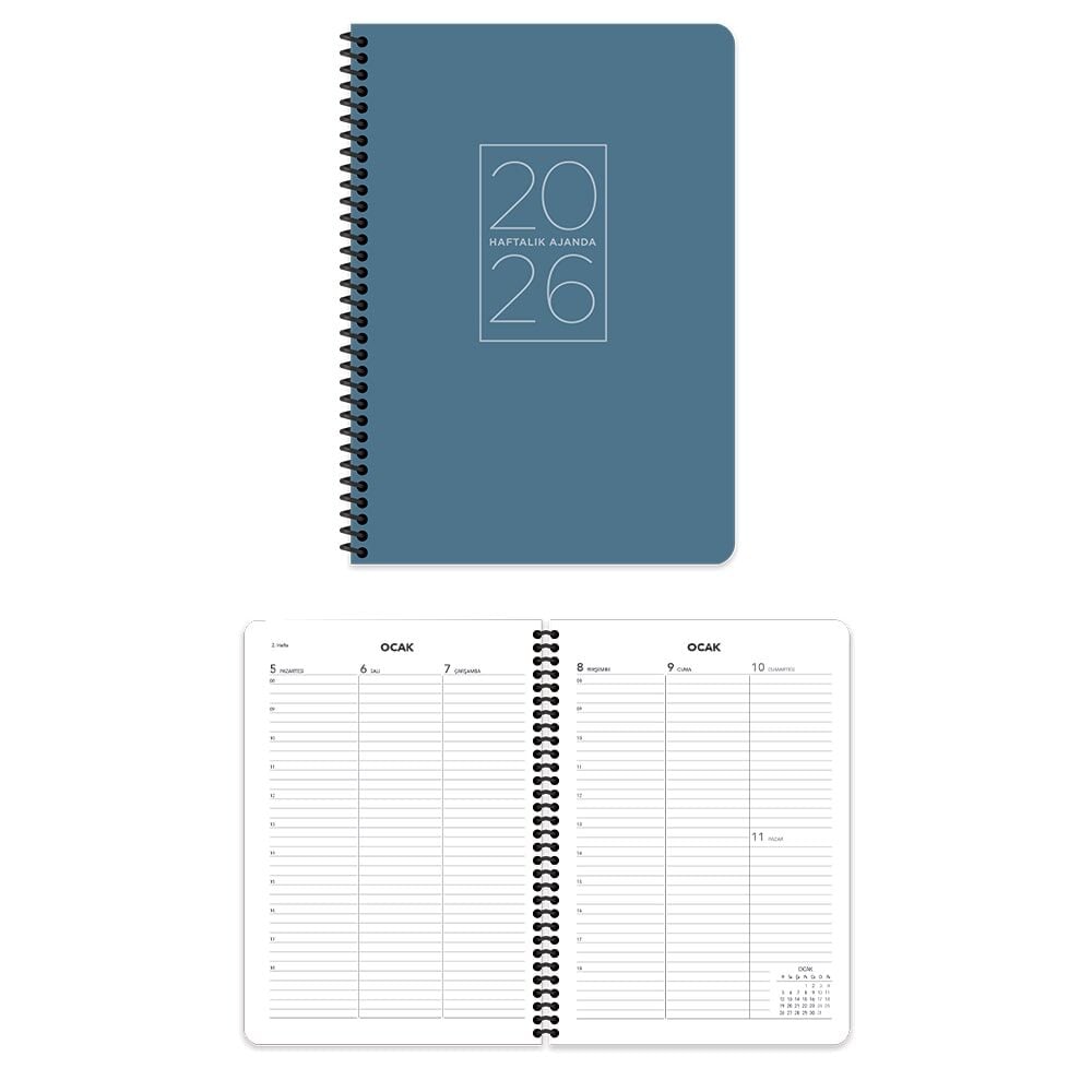 Keskin 2026 20x28 Spiralli Mavi Haftalık Ajanda