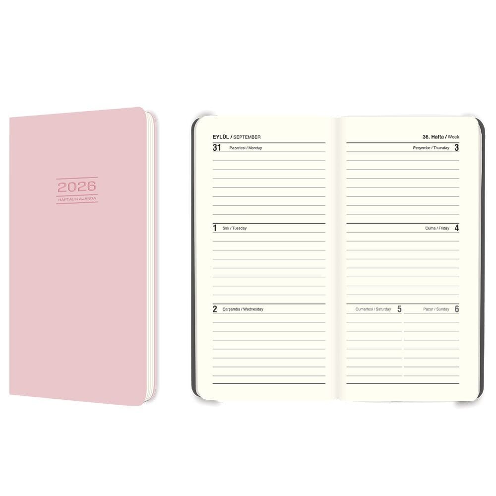 Keskin 2026 8x16 Pembe Haftalık Cep Ajandası