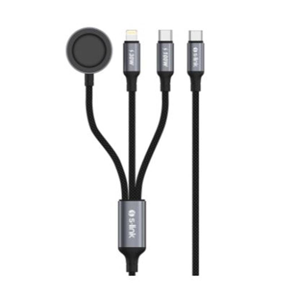 S-link Armor CLW-01 100W 1.2m Type-C to Type-C Lightning  Siyah Hızlı Şarj Kablosu
