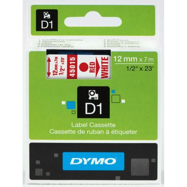 Dymo Şerit D1 12Mm X 7Mt Beyaz/Kırmızı 720550 45015