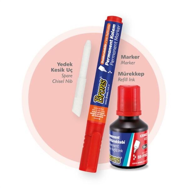 Brons Permanent Marker Kesik Uç Set Kırmızı Br-9757
