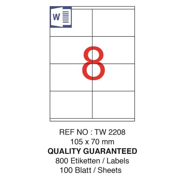 Tanex Laser Etiket Tw-2208 105 X 70 Mm ( 8 ) 100 Lü