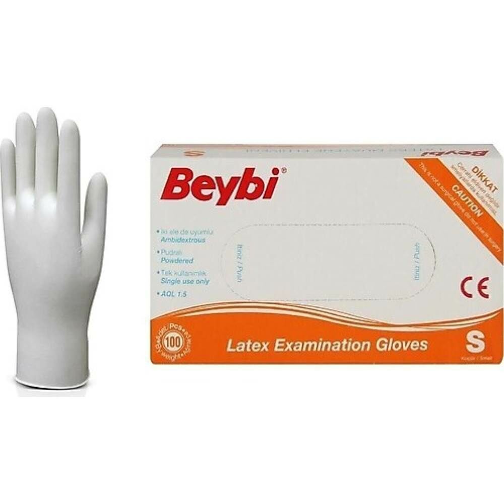 Beybi Lateks Pudralı (S) Small Beden Muayene Eldiven 100lü Paket