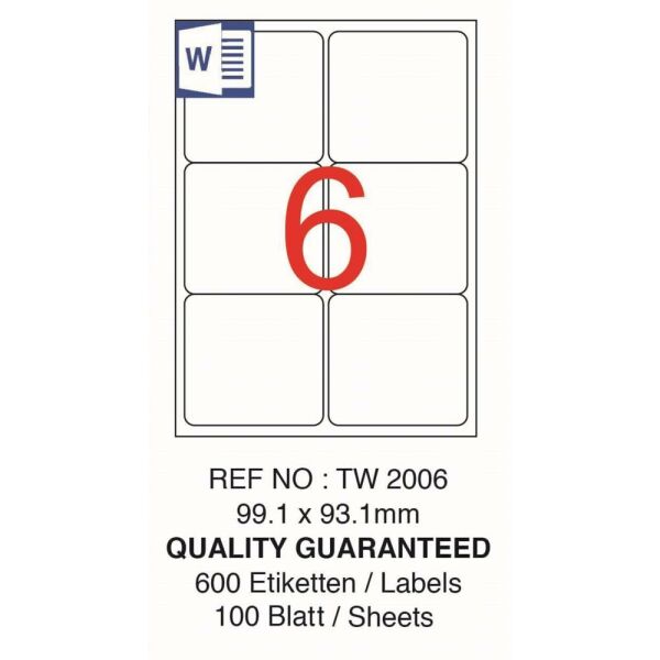 Tanex Laser Etiket Tw-2006 99.1 X 93.1 Mm ( 6 ) 100 Lü