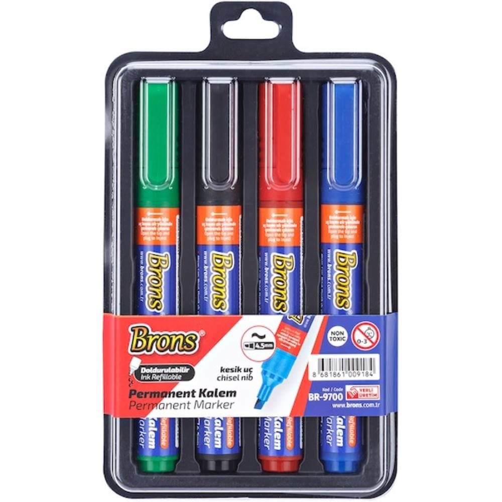 Brons Permanent Marker Kesik Uç 4 Lü Karışık Bls. Br-9700