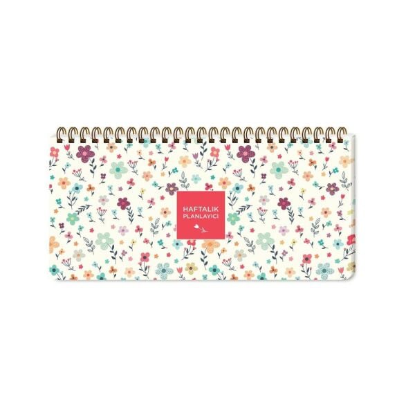 Keskin 13x27 54 Yaprak Spiralli Planner Krem Çiçek 830124