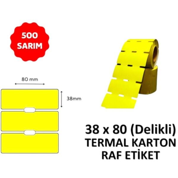 Raf Etiketi 38x80 mm Karton 350 li Sarı