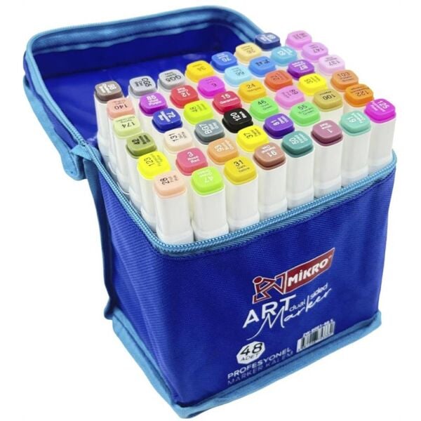 Mikro Permanent Marker Zw8001-48S Art Çift Taraflı Çantalı 48 Li