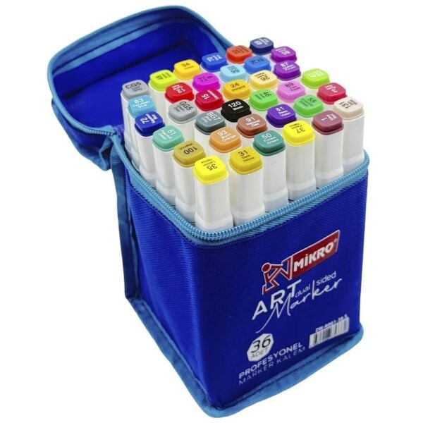 Mikro Permanent Marker Zw8001-36S Art Çift Taraflı Çantalı 36 Lı