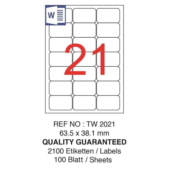 Tanex Laser Etiket Tw-2021 63.5 X 38.1 Mm ( 21 ) 100 Lü