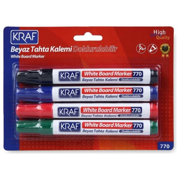 Kraf Beyaz Tahta Kalemi Doldurulabilir 770-4 4 Lü Blıster