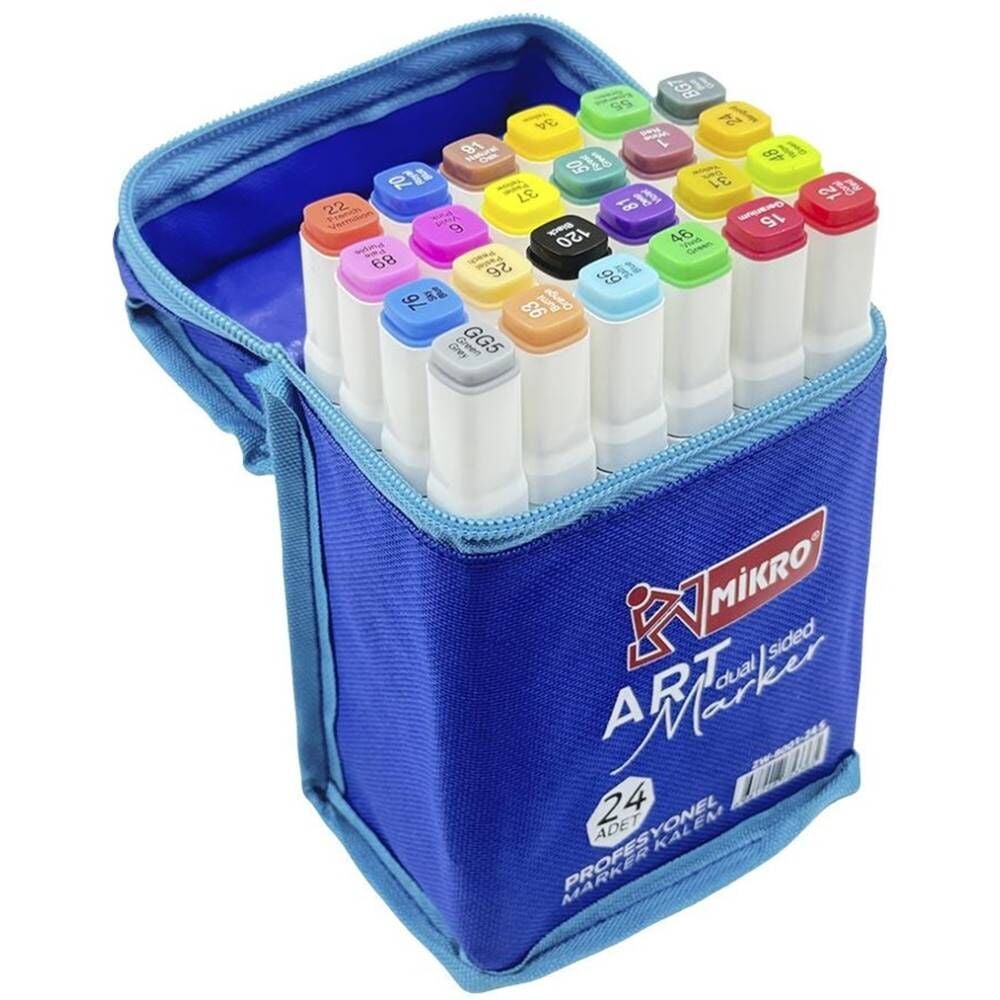 Mikro Permanent Marker Zw8001-24S Art Çift Taraflı Çantalı 24 Lü
