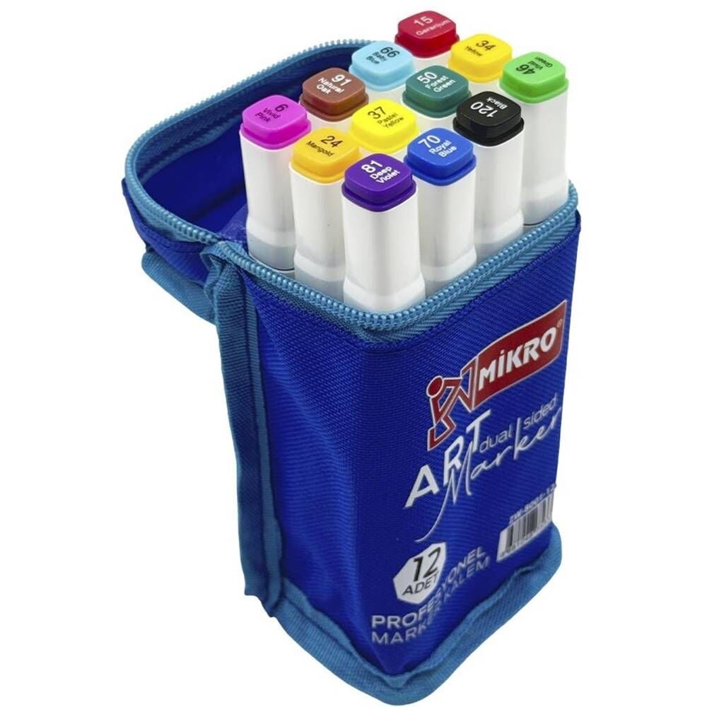 Mikro Permanent Marker Zw8001-12S Art Çift Taraflı Çantalı 12 Li