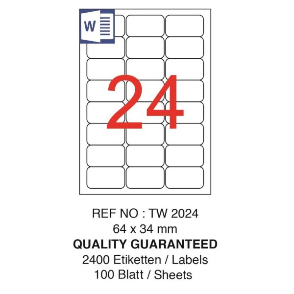Tanex Laser Etiket Tw-2024 64 X 34 Mm ( 24 ) 100 Lü