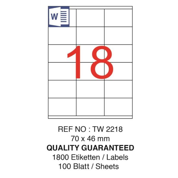 Tanex Laser Etiket Tw-2218 70 X 46 Mm ( 18 ) 100 Lü
